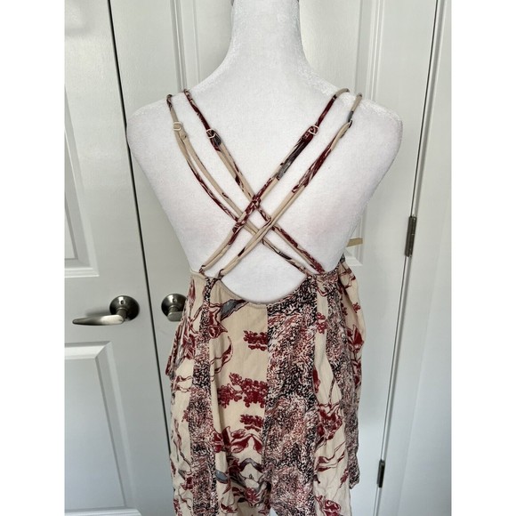 Free People Isabella Mixed Print Romper Cross Back Tie Details Flowy size Large - Picture 5 of 12